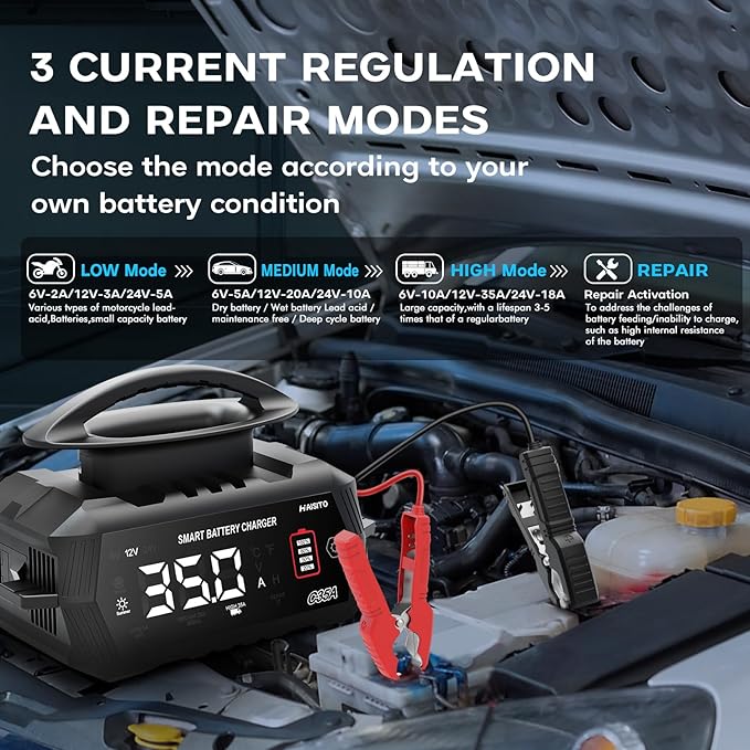 35 Amp Battery Charger, 6V/12V/24V Smart trickle Charger,car Battery Charger,Lithium, Lifepo4, Lead Acid (AGM/Gel/SLA...) Battery maintainer, desulfurizer, for:car, Boat, Motorcycle,Lawn mowers..