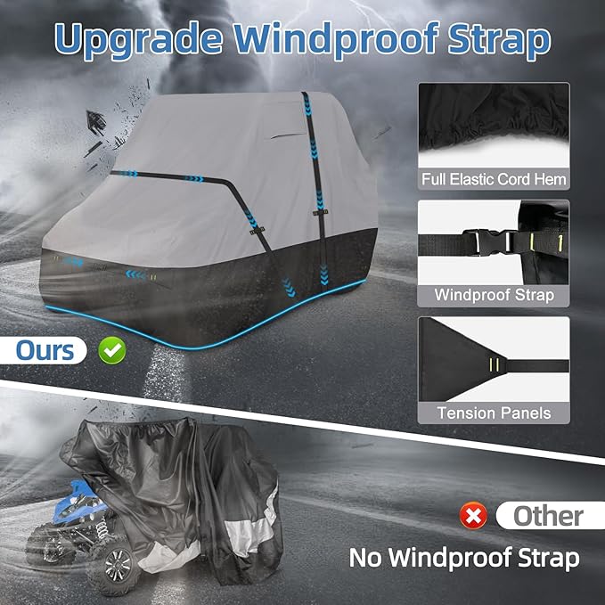 UTV Cover, Waterproof Side by Side Cover,2-3 Seaters Outdoor Storage Cover with Windproof Straps Compatible with Polaris, RZR, Honda, Can-Am, Yamaha 160" x70" x 80"