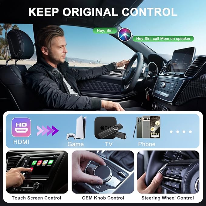 Wireless CarPlay Adapter with HDMI Input Port, 2-in-1 Car TV Mate CarPlay Wireless Adapter Converter Compatible with Switch, TV Sticks for Cars with Factory Wired CarPlay, Streaming Devices for TV