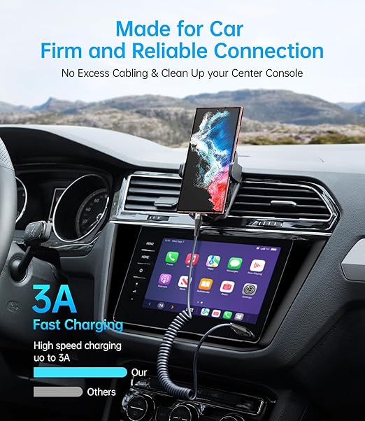USB C to C Cable 100W 3FT for Car, Coiled USB C Cable Fast Charging for iPhone 16, Short USB Type C Cable for iPhone 15/Pro Max/Plus/Samsung Galaxy S23, Compatible All Type C Devices -Black