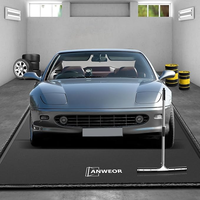 Garage Floor Mat 7'9" x 18' Upgraded Satin Finish Texture Non-Slip Containment Mat Waterproof Garage Floor Mat for Under Car Heavy Duty Protection Mat with Floor Squeegee for All Seasons