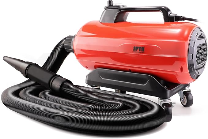 SPTA Air Cannon Car Dryer Blower, 3000W Auto Car Wash Dryer, Air Cannon Car Dryer with 4 Wheels&30-Foot Flexible Hose, Filtered Car Air Dryer, Drying for Car Wash Water Drying, Dusting -S Series Item
