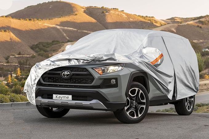 Kayme 6 Layers SUV Car Cover Custom Fit for Toyota RAV4 (2006-2025), Waterproof All Weather for Automobiles,Rain Sun UV Protection.Silver