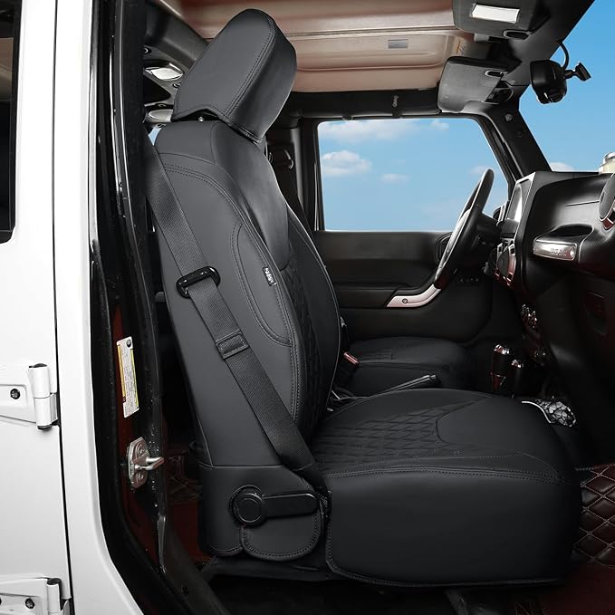 GIANT PANDA Customized Front Car Seat Covers for Jeep Wrangler JK 2/4 Door Sahara Sport Rubicon Unlimited Altitude 2013 2014 2015 2016 2017,Faux Leather - (Black)