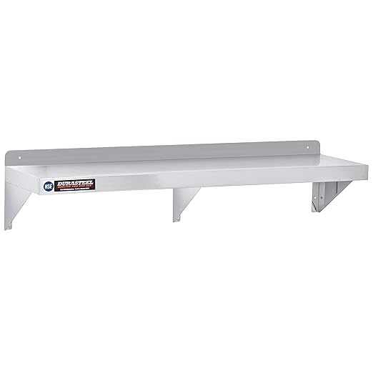 DuraSteel Heavy Duty Wall Mount Shelf - 72" Wide x 14" Deep Classic Stainless Steel Wall Floating Shelves - NSF Metal Storage Wall Shelves - For Commercial Kitchen, Laundry Room, Garage, Food Truck