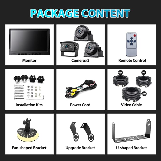 Fookoo HD 1080P 10" Wired Backup Camera System, 10" Triple Split Screen Monitor W/Recording, IP69 Waterproof Side & Rear View Cameras, 4 Channel, Parking Lines, RV/Truck/Trailer/5th Wheel (DY103)