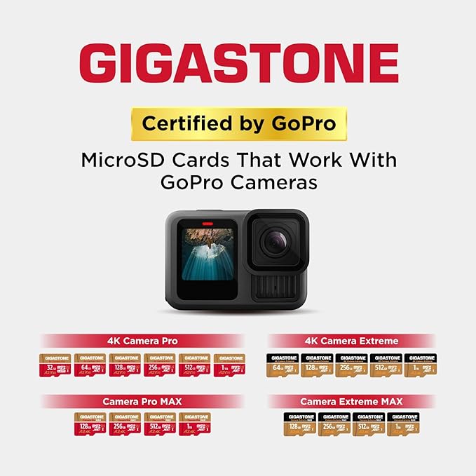 [5-Yrs Free Data Recovery] GIGASTONE 1TB Micro SD Card 4-Pack, 4K Camera Pro, R/W up to 150/130 MB/s, 4K Video Recording for GoPro, DJI, Drone, MicroSDXC Memory Card UHS-I U3 A2 V30, with Adapter