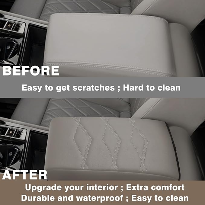 Muslogy for 2024 2025 Atlas Center Console Pad Armrest Cover Protector Vegan Leather Extra Soft Interior Accessories Armrest Box Lid Pad Compatible with Volkswagen Atlas Accessories(V1_Light Gray)