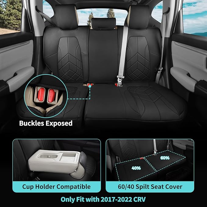 for Honda CRV Seat Covers Custom Fit 2017-2022 EXL EX LX Sport,Touring,Hybrid - Luxury Waterproof Leather Car Seat Covers Full Set - Black