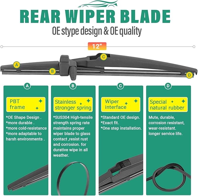 22" 20" 12" Windshield Wiper Blades Replacement for Toyota 4Runner 2003 2004 2005 2006 2007 2008 2009 4 Runner Premium All Weather Front Rear Wipers Set - OEM Quality (Pack of 3)
