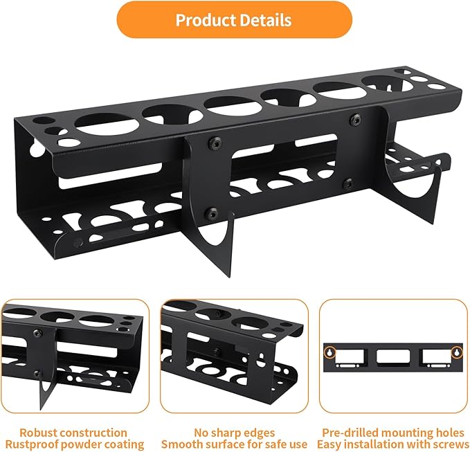 Caulking Gun Holder, Metal Caulk Tube Storage Rack, Wall Mount Caulking Tools Organizer for Garage, Workshop and Work Van
