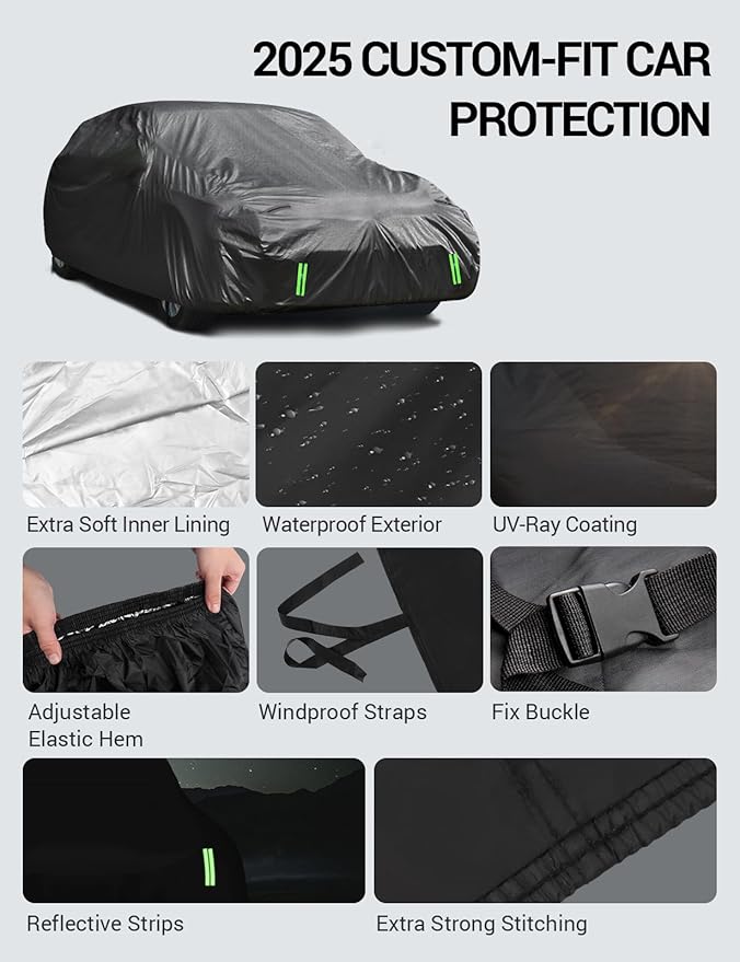 Proadsy Car Cover Custom Fit for Dodge Challenger 2008-2025, Windproof Waterproof All Weather Protection, Sun Rain Dust Snow Outdoor Cover