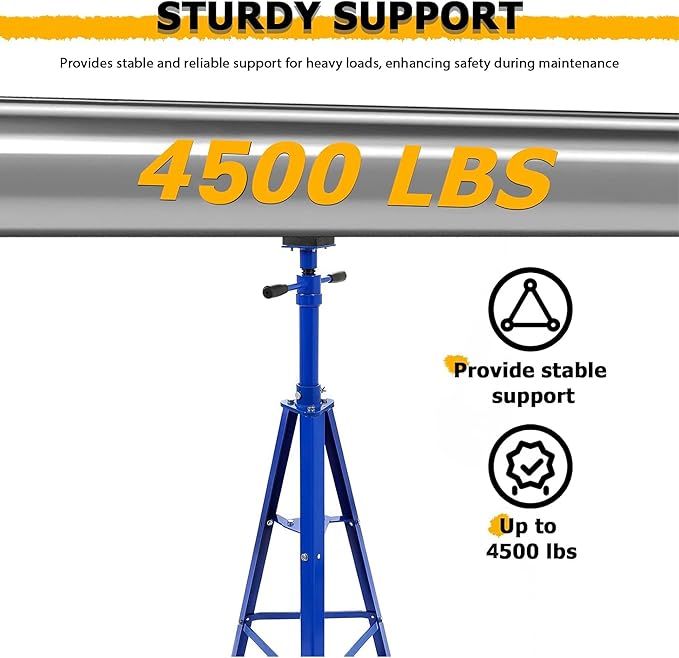 KUAFU Adjustable Under Hoist Tripod Stand, 4500 LBS Load Capacity, 2 Ton High Lift Jack Stand Reach Under Hoist Stand for Repair Shops, Garages and DIY, 55.63"-62.25" Steel Powder Coated Blue