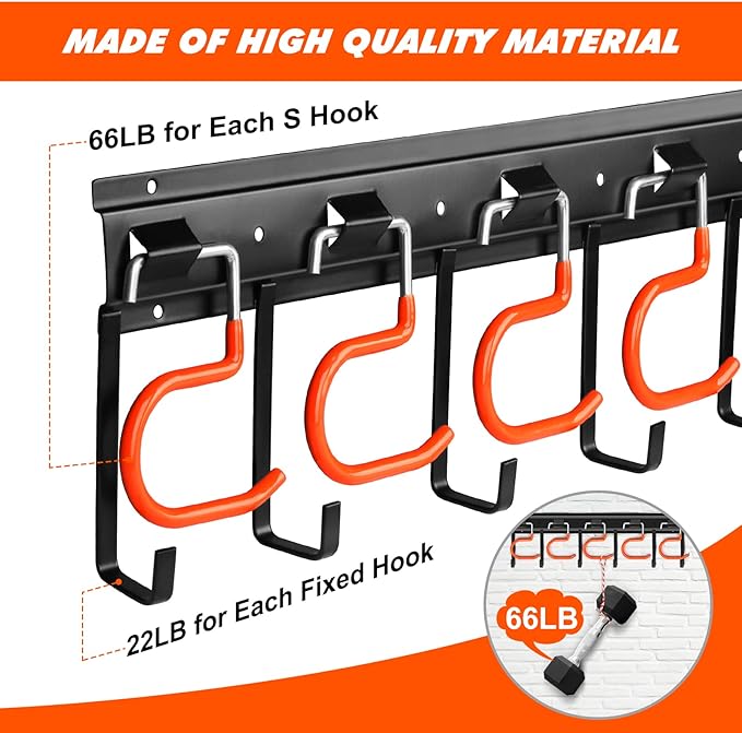 68'' All Metal Garden Tool Organizer Wall Mount Garage Organizers and Storage with Hooks Tool Hangers for Shed