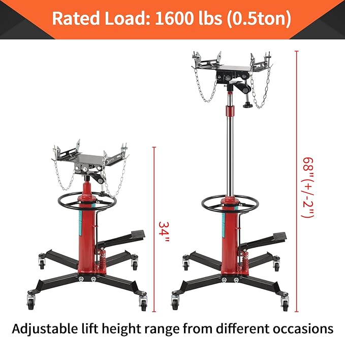1600Lbs 2 Stage Hydraulic Transmission Jack Stand Telescoping 34" - 70" Adjustable Height with Foot Pedal 360 Degree Swivel Wheel Lift Hoist for Car Lift Garage Shop Floor