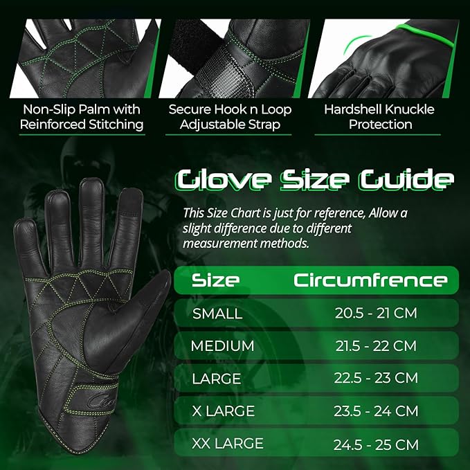 aasportx Motorcycle Gloves - Men's Leather Motorbike Gloves with Touchscreen Function - Non-Slip Pads for Men & Women