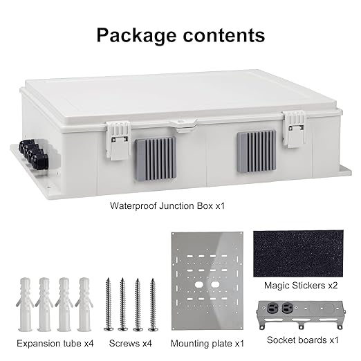 Outdoor Electrical Junction Box with High Power Outlet, ABS Water Resistant Enclosure with Internal Mounting Panel & Hinged Cover. (18.1" H* 12.6" L* 4.3" W & Outlet)