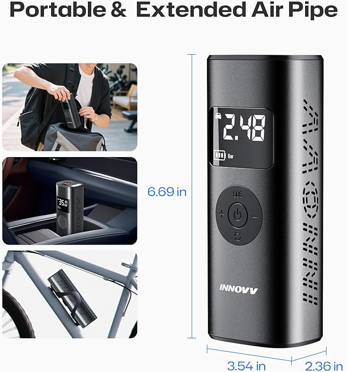 P1 Aluminum Tire Inflator Portable Air Compressor, 3X Faster 150PSI Cordless Car Air Pump with Auto-Shutoff, Motorcycle Pumps with Tire Pressure Gauge, Electirc Tire Pump for Car, Bike, Ball