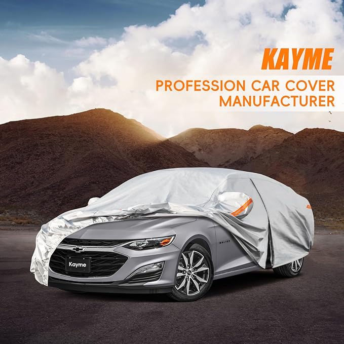 Kayme 6 Layers Car Cover Custom Fit for Chevrolet Chevy Malibu (1997-2025) Waterproof All Weather for Automobiles, Outdoor Full Cover Rain Sun UV Protection.Silver