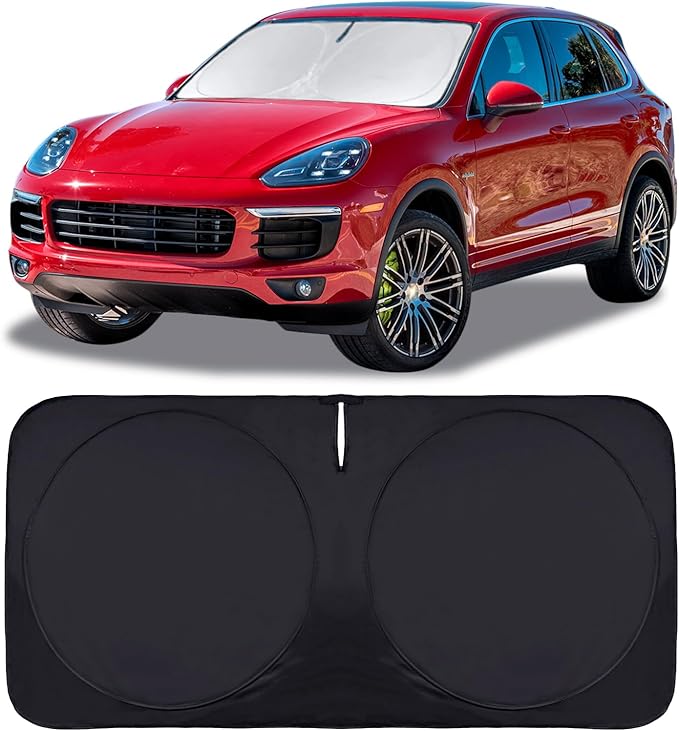 Custom Fit Cayenne Windshield Sunshade for 2019-2023 2024 2025 Upgrade Porsche Cayenne Front Window Sun Shades Shield Cover for Windshield Foldable 210T Sun Visor Protector Blocks UV Ray Accessories