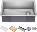 KRAUS Kore Workstation 30-inch Undermount 16 Gauge Stainless Steel Kitchen Sink, Single Bowl Kitchen Sink with Accessories, KWU110-30
