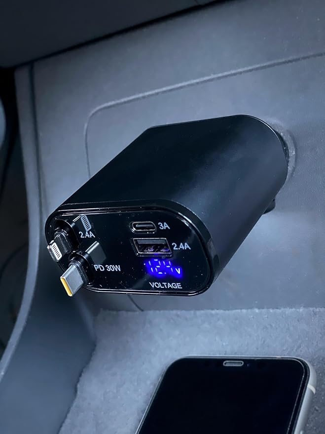 Multi Charge Pro iPhone Car Charger Fast Charging Retractable Car Charger USB C Auto Adapter, Powerful 120W 4-Port USB-C & USB-A and Lightning iPhone, Samsung, Tablets...