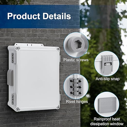 Outdoor Electrical Junction Box, ABS Water Resistant Enclosure with Internal Mounting Panel & Hinged Cover (12.6" H x 9.4" L x 5.7" W)
