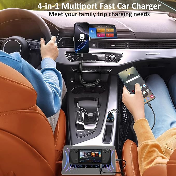 3 Pack USB C Car Charger, 4-Port 65W Dual 12V USB-A & USBC Cigarette Lighter Adapter Plug with Voltmeter PD/QC 3.0 Fast Charging Car Phone Charger for iPhone 16e 15 14 13 12 11 Pro Max, Android-Black