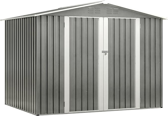 8x6 FT Outdoor Tool Storage Shed with Metal Foundation & Lockable Doors, All Weather Metal Sheds for Garden, Patio, Backyard, Lawn,