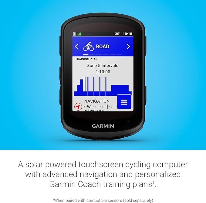 Garmin Edge 840 Solar, Solar-Charging GPS Cycling Computer with Touchscreen and Buttons, Targeted Adaptive Coaching, Advanced Navigation and More