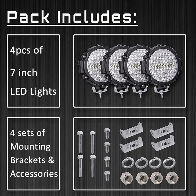 Round LED Off Road Lights 210W 21000lm, Trucks Tractor LED Work Lights, LED Light Pods Offroad Auxiliary Driving Fog Lights Snowmobile Golf Cart ATV UTV RV Plower, 4PCS