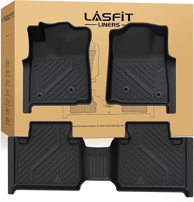 LASFIT Floor Mats for Toyota Tacoma 2005-2011 Access Cab All Weather Custom Fit Floor Liner for Tacoma Second Row Optional with Center Storage Box,TPE Mats Front&Rear 2 Row, Black(Fit Auto Trans)