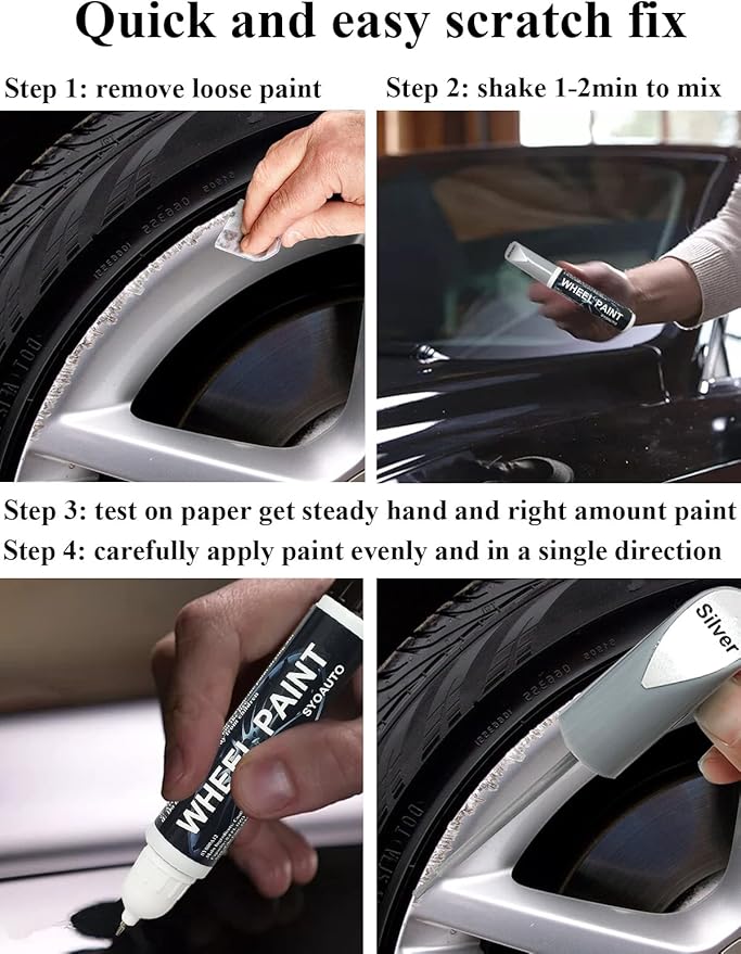 SYOAUTO Gloss Black Rim Touch Up Paint, Car Wheel Scratch Repair Touch Up Paint Pen, Universal Color Rim Wheel Paint (Gloss Black)