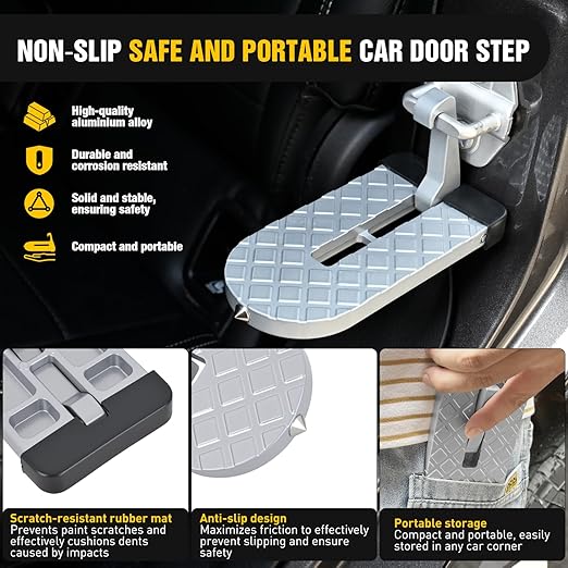 Nilight Car Door Step for Roof Access Universal Car Step Hook for Roof SUV Trucks Folding Aluminum Alloy Vehicle Door Latch Step Pedal with Glass Breaker Safety Hammer, Max Load 400lbs, 2 Pack Gray