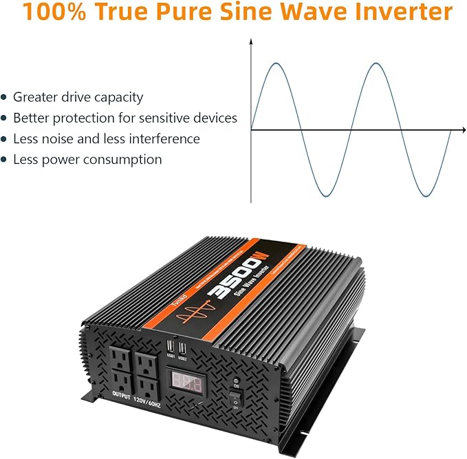 3500W Pure sine Wave Inverter 3500 watt Inverter 12 Volt Inverter RV Inverter Solar Inverter 12V to 120V Inverter 3500 watt Inverter Power Inverter with 4 Power outlets