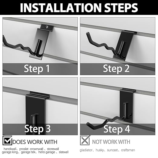 3-H Black Steel Slatwall Hooks, 10 Pack, 4.7 Inch, Heavy Duty, Wave Shape, Proslat Accessories, Retail Display