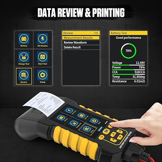 Car Battery Tester 12V/24V Digital Automotive Batteries & Alternator Diagnostic Tool, 20-2000 CCA Load Capacity Charging Cranking System Tester for Truck Marine Motorcycle SUV Boat (Built-in Printer)