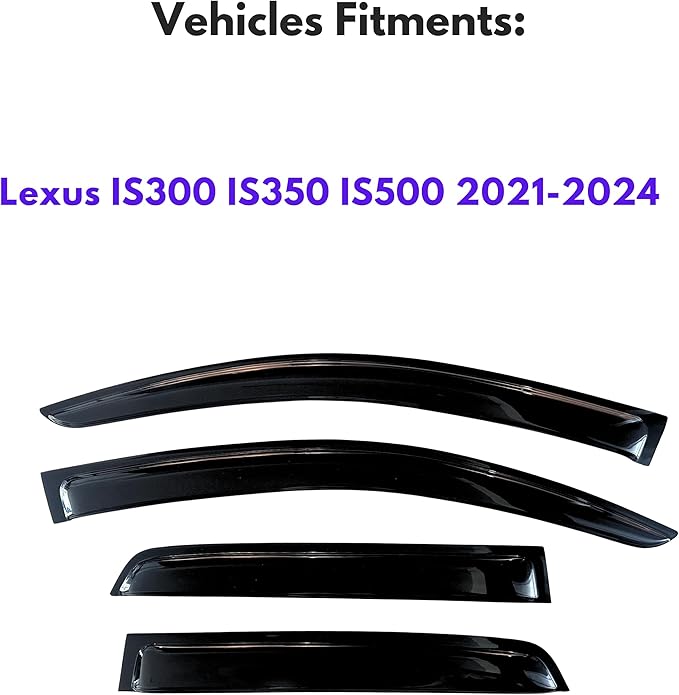 KPY Window Visor Compatible with Lexus IS300 IS350 IS500 2021-2023, 4PC Rain Guard Side Window Vent Deflectors Tape-On Style, 2021 2022 2023