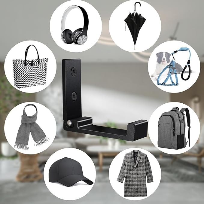 OHIYO Folding Coat Hooks 6pcs Foldable Hook Wall Mounted for Hanging Coat, Jacket, Towel Heavy Duty Wall Hooks Aluminum Alloy Fold up Hooks Headphones Holder Bearing Load 33lb (Black)