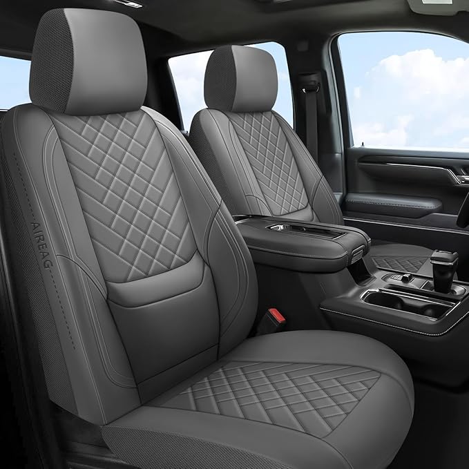 BABYBLU Chevy Chevrolet Silverado GMC Sierra Car Seat Covers Fit 2007-2023 2024 2025 1500/2500HD/3500HD (Grey, Full Set)