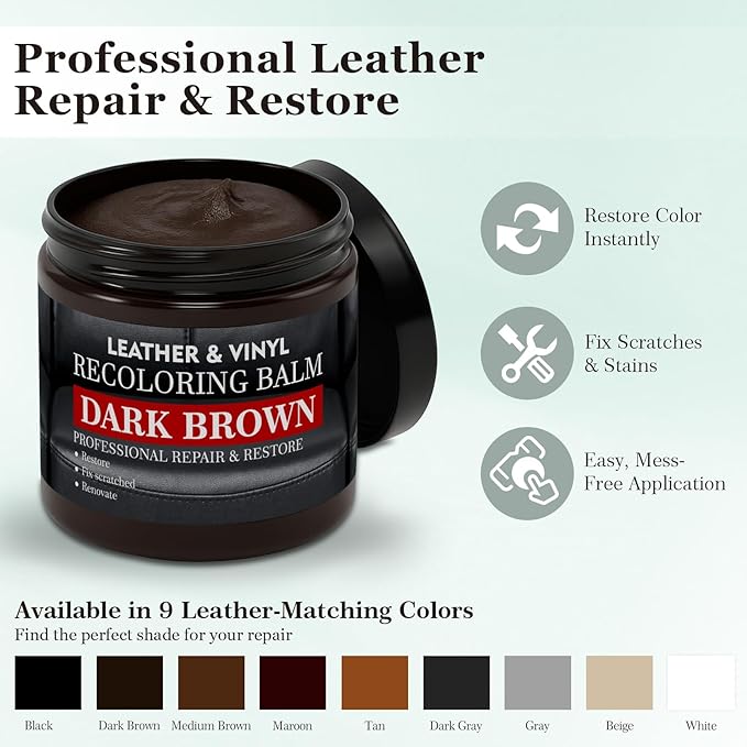 Leather Color Restorer, Leather Recoloring Balm, Scratch Remover, Leather Dye, Leather Paint, Leather Repair Kit for Furniture Couches Car Seats Shoes Bags, Dark Gray