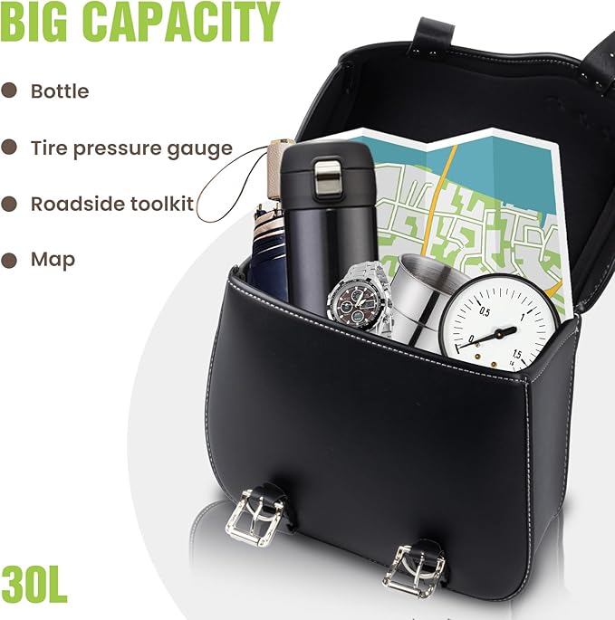30L Motorcycle Saddlebags Water-Resistant PU Leather Storage for Harley Sportster Softail Dyna Honda Shadow | Quick-Install Design with Reinforced Straps | Universal Fit Large Capacity Luggage Bags