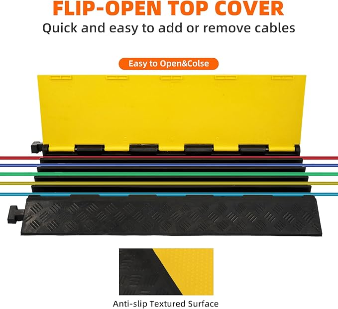 5 Channel 2 Pack Cable Protector Ramp Traffic Wire and Hose Ramp Cord Cover Heavy Duty Channels 18,000 lbs Load Capacity Cable Wire Ramp Speed Bump Driveway Cable Ramp Protective Cover