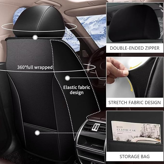 YORKNEIC Fit for Hyundai Kona Seat Covers 2018-2025: Leather Waterproof Car Seat Covers Anti-Slip Protector 2 Front Set (2 Seats, Black)