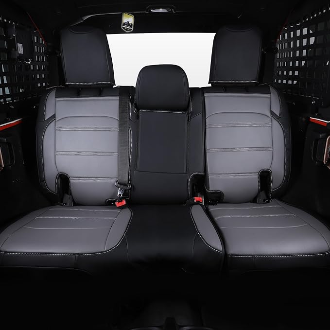 Car Seat Covers Full Set Custom Fit for Jeep Wrangler JL 2 Door 2018 2019 2020 2021 2022 2023 2024 Sport, Sport S,Willys, Rubicon, Rubicon X, Durable Faux Leather, Waterproof (Black+Gray)