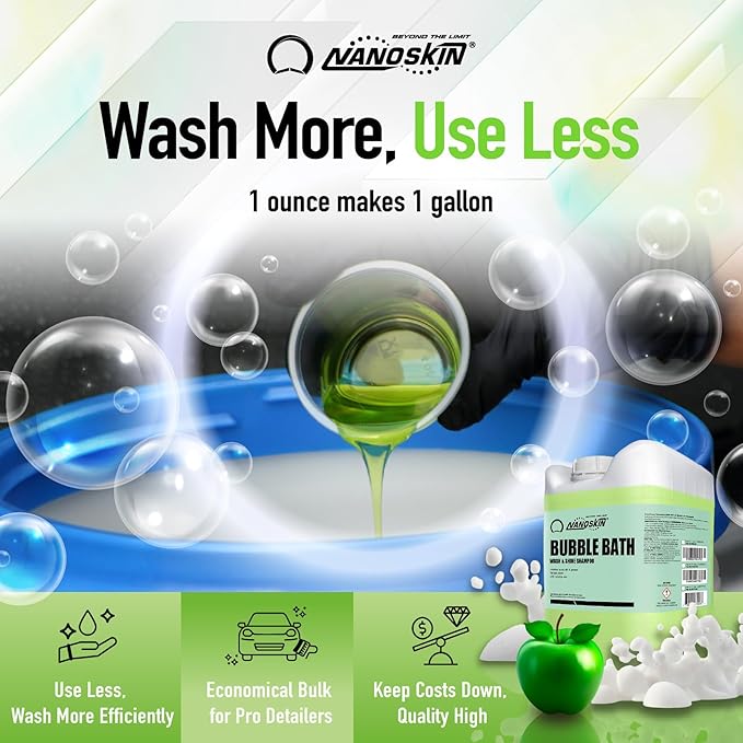 Nanoskin BUBBLE BATH Foaming Car Wash Shampoo 30 Gallons - Works with Foam Cannon, Gun, Bucket Washes, Car Soap for Pressure Washer | For Car, Truck, Motorcycle, RV & More, Green,3840 Fl Oz(Pack of 1)