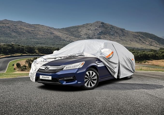 Kayme 6 Layers Car Cover Custom Fit for Honda Accord Sedan/Coupe (2001-2025) Waterproof All Weather for Automobiles, Outdoor Full Cover Rain Sun UV Protection with Zipper Cotton/Silver