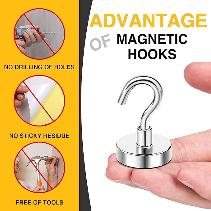 DIYMAG Magnetic Hooks, 80 LB Heavy Duty Strong Magnet with Hook, Rare Earth Neodymium Magnets for Hanging, Magnetics Hanger for Curtain, Home, Kitchen, Workplace, 20 Packs
