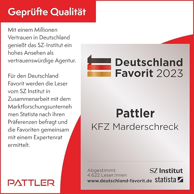 PATTLER® Marten Repellent for Car Engines - Ultrasonic Marten Repeller Under Hood for Immediate and Long-Term Protection Against Martens. Marten Deterrent for Cars Powered by 12V Car Battery - 1 Unit