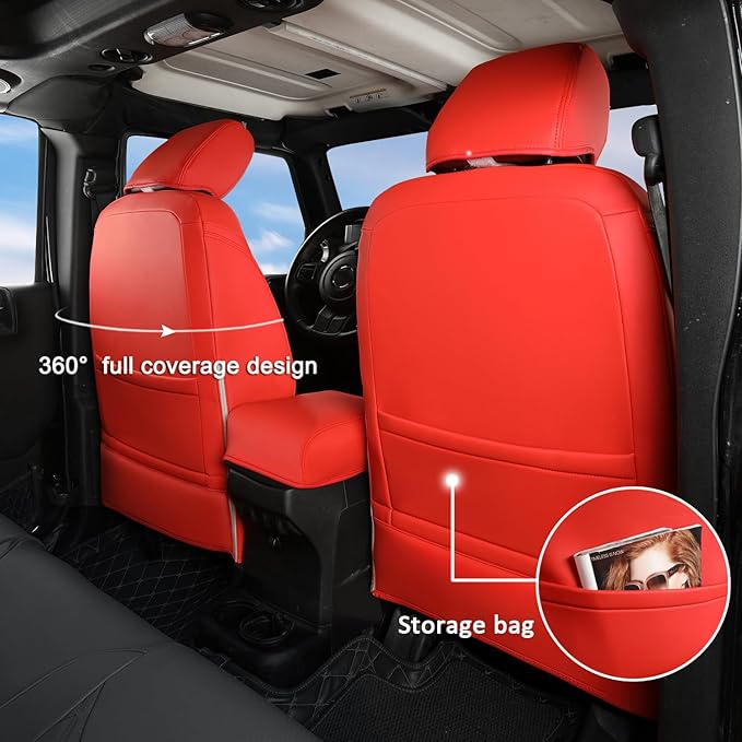 GIANT PANDA Customized Front Car Seat Covers for Jeep Wrangler JK 2/4 Door Sahara Sport Rubicon Unlimited Altitude 2013 2014 2015 2016 2017,Faux Leather - (Red)